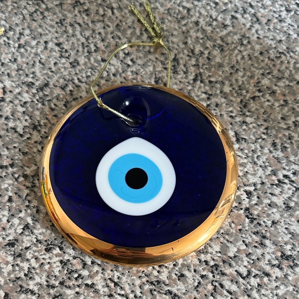 Glass Evil Eye Hanging Ornament - Blue & Gold